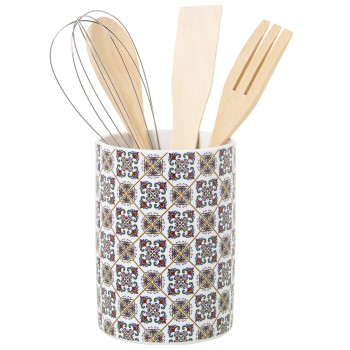 Portautensili Da Cucina In Ceramica - Con Utensili _ø10x15cm, Utensilios:4x25cm