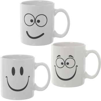 Mug Cerámica Cara Sonriente Blanco/negro Surtido Ø8x12x9,5cm, 300ml