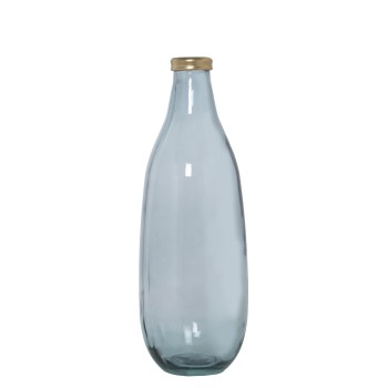 Vaso In Vetro Riciclato Azzurro E Bordo Dorato Ø15x40cm Bocca_ø6cm