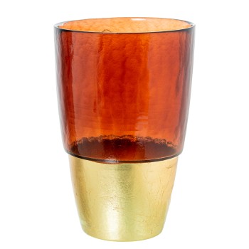 Vaso Em Vidro Marrom/dourado Ø19x28,5cm Base:ø11,5cm