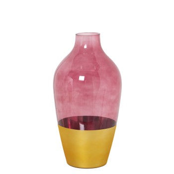 Jarrón Cristal Dorado/rojo Ø15x28cm,boca:ø5cm-base:ø8,5c