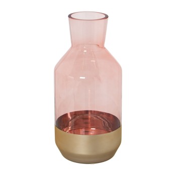 Jarrón Cristal Rosa/dorado Ø12x25cm, Boca:ø7cm-base:10cm