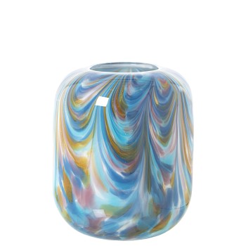 Jarrón Cristal Blanco/azul Ø19x21cm