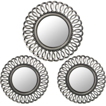 Set 3 Decorazioni Da Parete In Melamina E Specchio - Argentato- 1 De Ø35cm Int:ø18cm