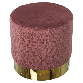 Pouf En Velours Rose Avec Base En Métal Doré- Ø36x36cm, Poliéster/dm/acero