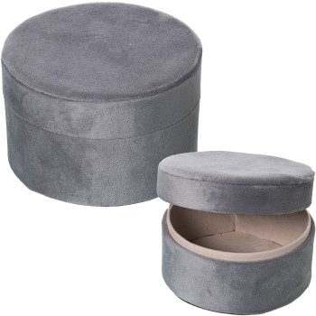 Set 2 Cajas Joyero Terciopelogris Ø13x9cm+ø10x7cm