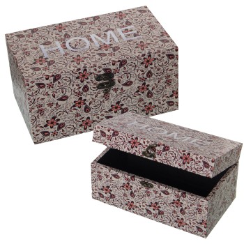 Set 2 Cajas Decoradas Madera Dm/lona Poliéster -home- 30x18x15+24x14x12cm