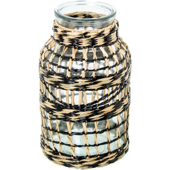 Vaso Portacandele In Vetro Ed Erba Marina Ø14x25cm