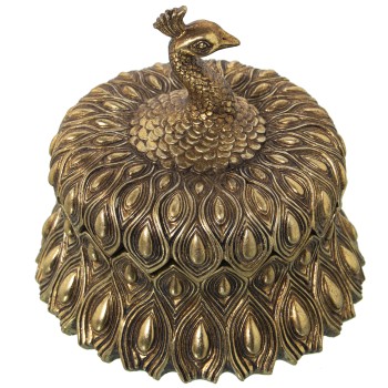 Caja Joyero Resina Dorada Pavo Real Ø13,5x12,5cm