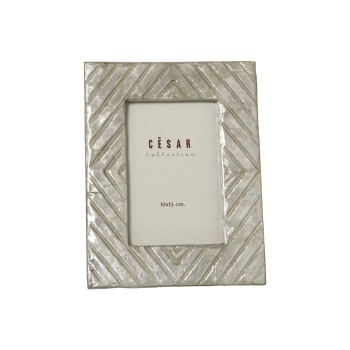 White Mother Of Pearl Photo Frame Rhombuses - 10x15cm- _ext:17x22x1cm