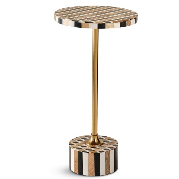 Table D´appoint En Bois, Base En Métal Doré_ø25x50cm