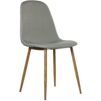 Sedia In Tessuto Grigio, Gambe In Metallo Imitazione Legno _44x52x87cm Alt. Seduta:49cm