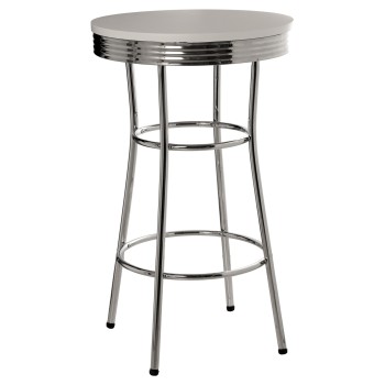 Table De Bar Ronde En Acier Inoxydable Avec Plateau En Bois Dm+pvc- _ø60x100cm, Tablero:22mm