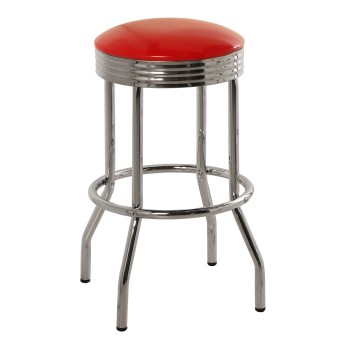 Tabouret En Métal, Siège En Pvc Rouge, Pieds En Acier Chromé Ø40,5x71cm