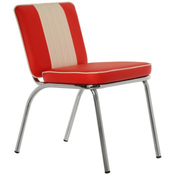 Metal Chair W/ White&red Padded Pu Seat, Chromed Steel Legs 44x57x87cm Seat Height:45cm