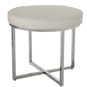 Tabouret En Acier Inoxydable Brillant Avec Siège En Similicuir Blanc- _ø50x46cm-asiento:ø50x6cm