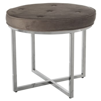 Tabouret En Acier Inoxydable Brillant Avec Siège En Velours Gris- _ø50x46cm-asiento:ø50x6cm