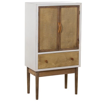 Armario Madera C/puertas Y Cajón Blanco/mimbre Simulado 60x35x116cm, Dm+abeto