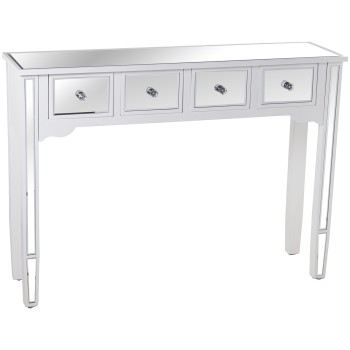Mesa Entrada Madera/espejo C/4 Cajones Blanco 110x30x80cm