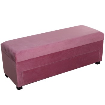 Panca Piedi Letto/scarpiera In Legno E Tessuto - Rosa- 120x43x45cm