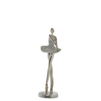 Figura Bailarina Resina Plateada C/brillos 12x10x30cm
