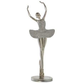 Figura Bailarina Resina Plateada C/brillos 15x13x42cm