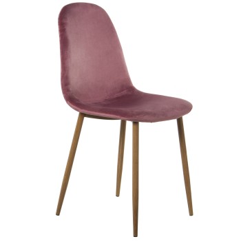 Sedia In Velluto Rosa, Gambe In Metallo Imitazione Legno 44,5x47x89cm Alt. Seduta:47cm