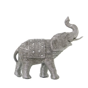 Silver Glittery With Mirrors Resin Elephant Figure- 31x11x28cm