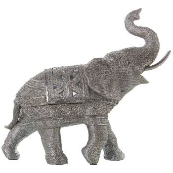 Statuette En Résine - Éléphant - Argenté Strass Avec Petits Miroirs- 38x15x35cm