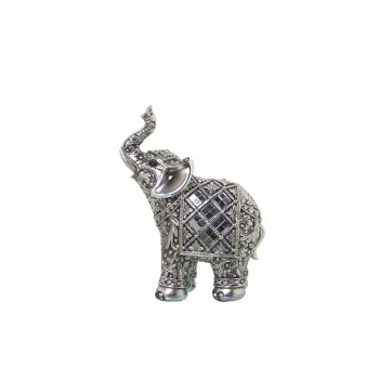 Figura Resina Elefante Plateado C/espejos 11x6x16cm