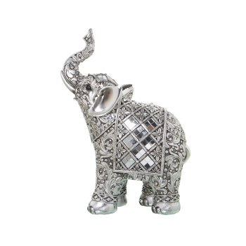 Figura Resina Elefante Plateado C/espejos 17x8x23cm