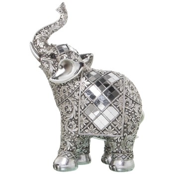 Figura Resina Elefante Plateado C/espejos 21x10x30cm