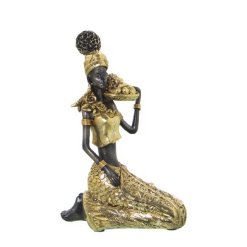 Statuette En Résine - Femme Africaine Agenouillée - Doré- 13x9x19cm