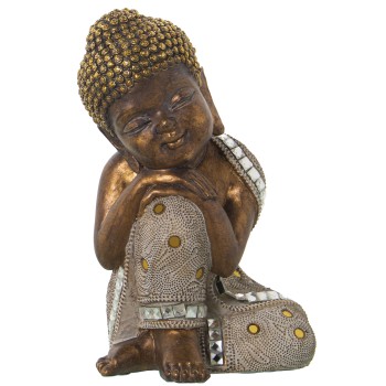 White And Golden Resin Buddha Figure- 15x14x23cm