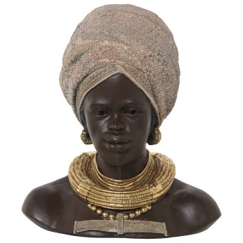 Statuette En Résine - Buste Femme Africaine- 29x20x33cm