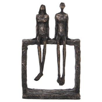 Figura Resina Pareja Sentadadorado Envejecido 17x10x27cm