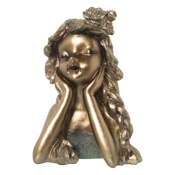 Statuetta In Resina - Ragazza - Dorato- 17x14x26cm