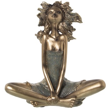 Statuette En Résine - Fille Assise - Doré- 24x12x26cm