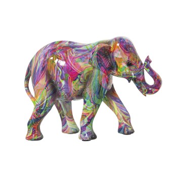 Figura Resina Elefante Decorado Grafiti 23x9x17cm