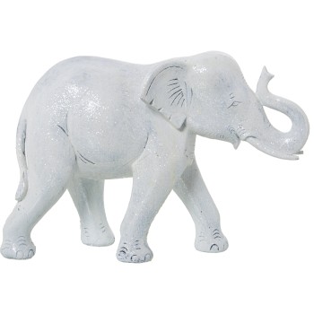 Aged White Resin Elephant Figure- 29x11x20cm