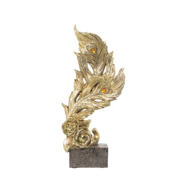 Statuetta In Resina Con Base - Foglie - Dorato- 15x9x34cm