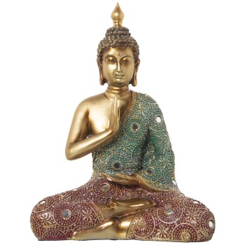 Statuetta In Resina - Buddha - Dorato E Colorato- 30x17x39cm