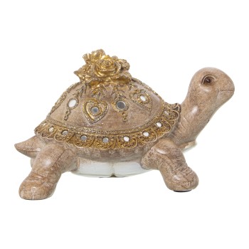 Statuetta In Resina - Tartaruga - Marrone E Dorato- 17x12x10cm