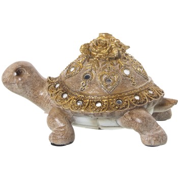 Statuetta In Resina - Tartaruga - Marrone E Dorato- 20x14x12cm