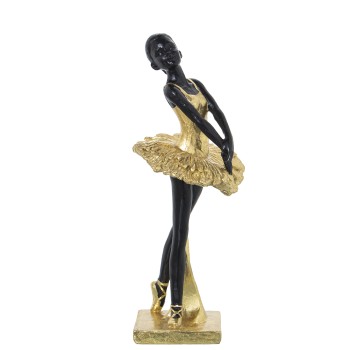 Figura Resina Bailarina Ouro/preto_12x11x27cm