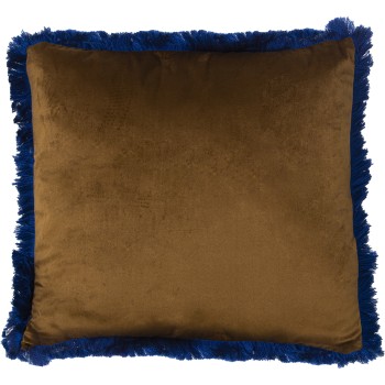 Cojín 45x45cm Terciopelo Dorado Flecos Azules C/cremallera 45x45cm