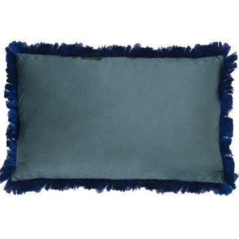 Cuscino In Velluto Con Zip - Azzurro E Frange Azzurre - 50x30cm- 45x45cm