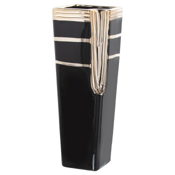 Vase En Céramique - Noir Et Doré- 13x13x35cm