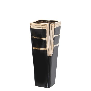 Vase En Céramique - Noir Et Doré- 10x10x28cm