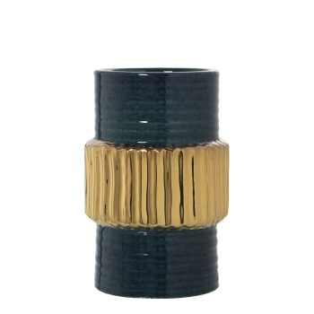Dark Green And Gold Ceramic Vase- 15x23cm